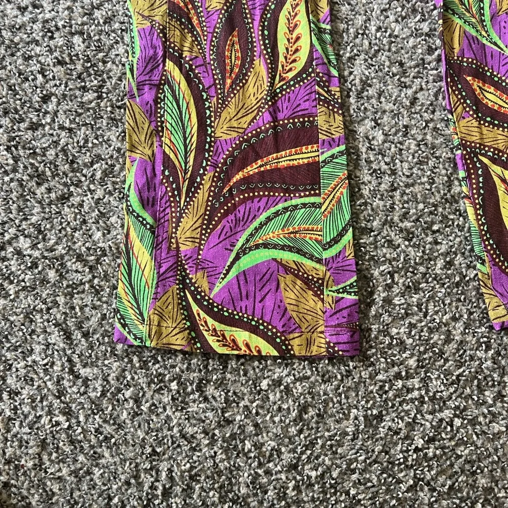Zara Purple Leaf-Print Flared linen Pants S